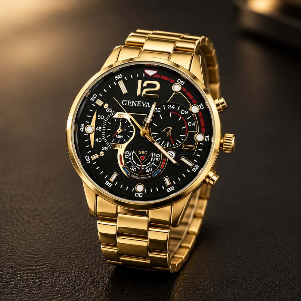 Geneva Gold Chronograph Stainless Steel Men's 45mm Timepiece